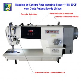 Máquina De Costura Industrial Reta Singer 114G-20CF Com Corte De Linha Automático E Motor Direct Drive